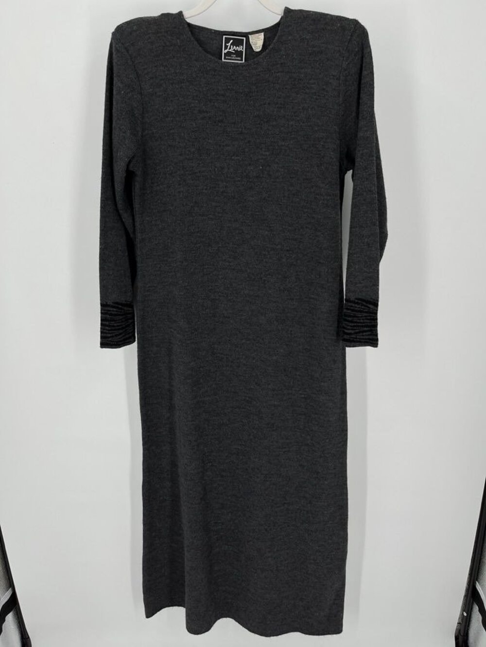 Lennie for Nina Leonard Grey Long Sleeve Sweater Dress Animal Print Sleeve Sz M